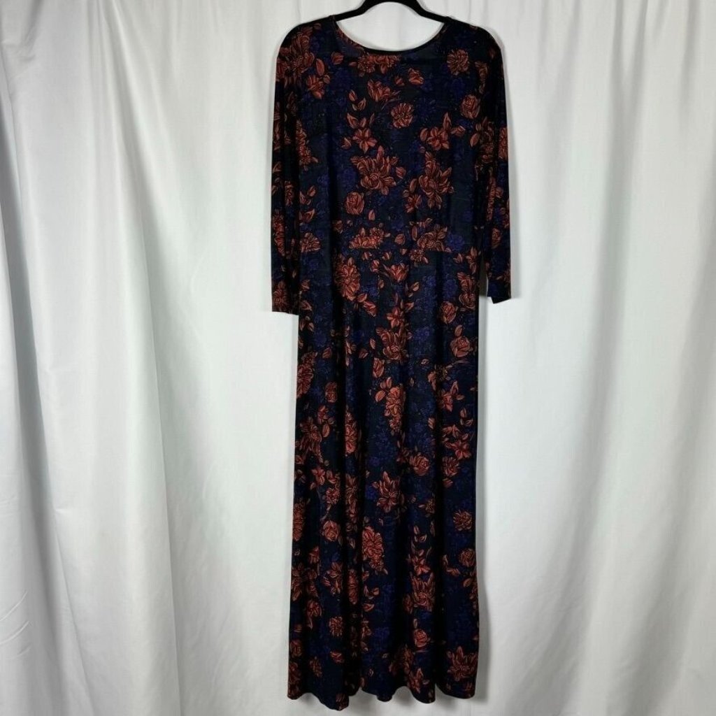 Swak Moody Floral Faux Wrap Maxi Dress 3/4 Sleeve Whimsigoth Stretch 1x — image 7 of 7